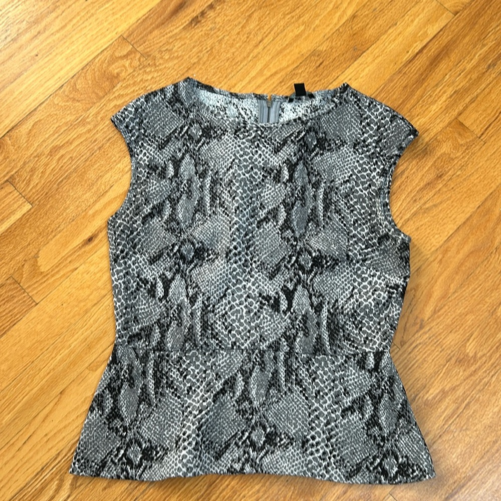 Ann Taylor Poplin snakeskin shirt. Incredibly flattering with a bit of an edge.